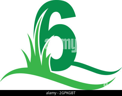Number 6 behind a green grass icon logo design vector Stock Vector