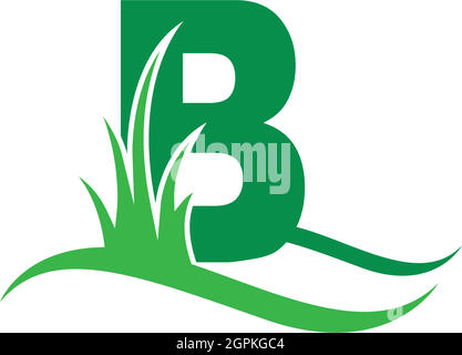 Letter B behind a green grass icon logo design vector Stock Vector