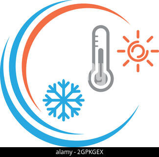 Thermometer, sun and snowflake, temperature logo, background Stock Vector