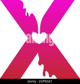 Letter X logo icon with melting love symbol design template Stock Vector