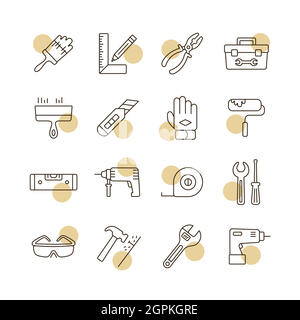 Building, construction and home repair tools icons Stock Vector