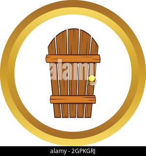 Old arched wooden door vector icon, cartoon style Stock Vector