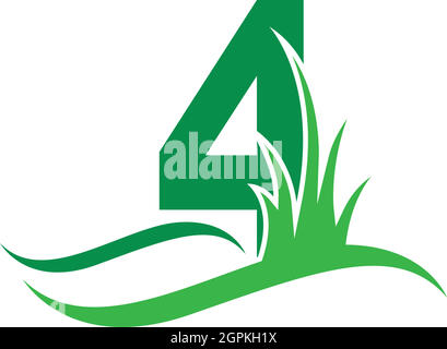 Number 4 behind a green grass icon logo design vector Stock Vector