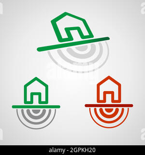 Global seismology sign Branding Identity Corporate vector logo design template Isolated on a white background. Earthquake building Icon logo. Earthquake glyph icon. Natural disaster. Geological fault. Seismic activity. Cracked ground and house. Earthquake Stock Vector