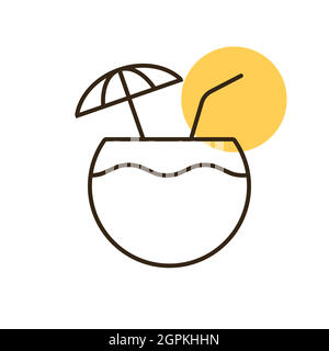 Coconut cocktail drink vector icon. Summer sign Stock Vector