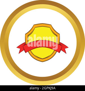 Gold shield with red ribbon vector icon Stock Vector