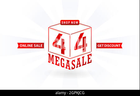 4.4 sale, MEGA SALE, 3d sale cube text, Cube model number sign red ribbon with isolated background, online shop sign, for poster, flyer, social media banner, label promotion store, web banner Stock Vector