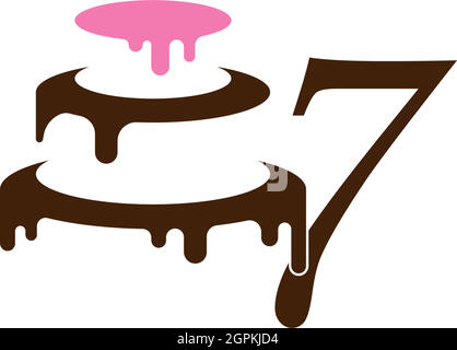 Number 7 icon with wedding cake  design template vector Stock Vector