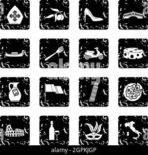 Italy icons set, grunge style Stock Vector