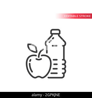 Apple and a water bottle line vector icon Stock Vector