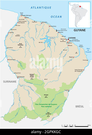 detailed vector map of the South American state of French Guiana Stock Vector