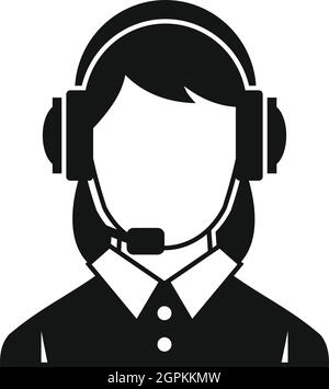 Business woman with headset icon, simple style Stock Vector