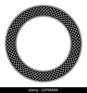 Circle frame with fish scale pattern, round decorative border Stock Vector