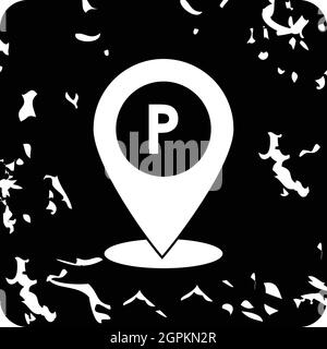 Parking map pin icon, grunge style Stock Vector