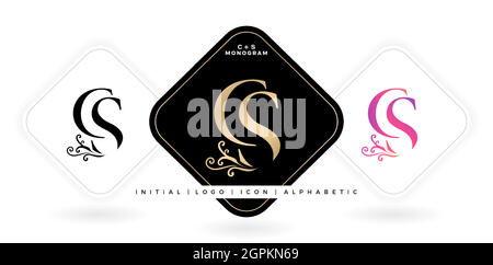 CS initial letter and graphic name, CS Monogram, for Wedding couple logo monogram, logo company and icon business, three colors variation designs with isolated white backgrounds Stock Vector