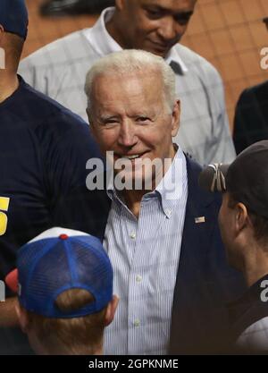 New York, NY, USA. 29th Sep, 2021. US President Joe Biden attends the annual Congressional Baseball game at Nationals Park in Washington, DC on Wednesday, September 29, 2021. Credit: Mpi34/Media Punch/Alamy Live News Stock Photo