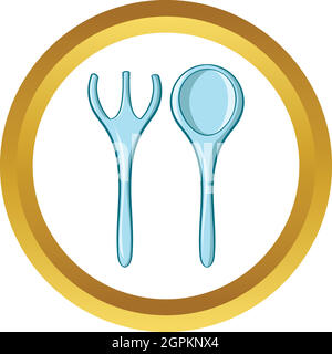 Baby spoon and fork vector icon, cartoon style Stock Vector