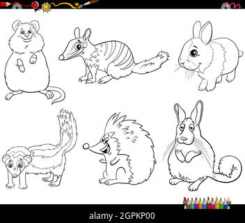 cartoon animals characters set coloring book page Stock Vector