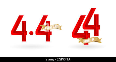 4.4 Mega sale, 4.4 online sale, with gradient red and golden ribbon applicable poster or flyer design, social media banner, online shop promotion, web banner store and retail, agency advertise media Stock Vector