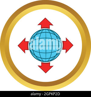 Blue globe and red arrows vector icon