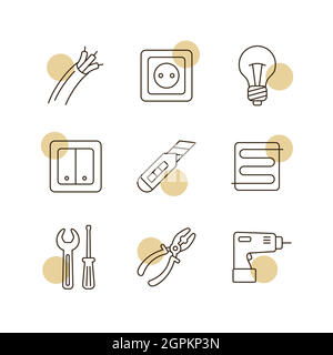 Home repair, electric vector flat icons set Stock Vector