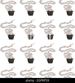 Pattern with witches cauldron with boiling potion Stock Vector