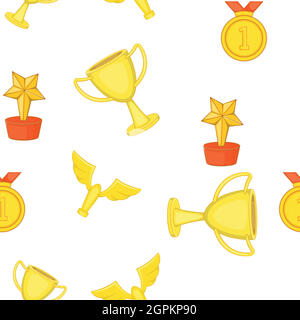 Trophy, medals and award pattern, cartoon style Stock Vector