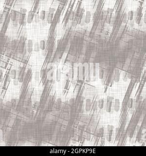 Seamless french neutral greige mottled farmhouse linen effect background. Provence grey white rustic washed out woven pattern texture. Shabby chic Stock Photo