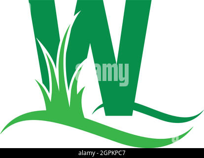 Letter W behind a green grass icon logo design vector Stock Vector