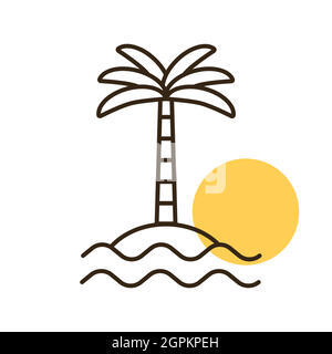 Tropical palm on island with sea waves vector icon Stock Vector