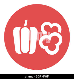 Fresh peppers sliced vector white glyph icon. Vegetable symbol Stock Vector