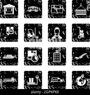 Delivery icons set, grunge style Stock Vector