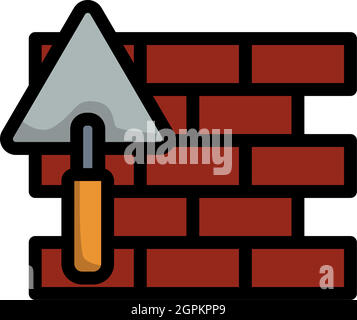 Icon Of Brick Wall With Trowel Stock Vector