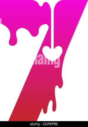 Number 7 logo icon with melting love symbol design template Stock Vector