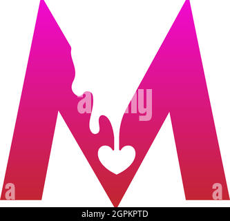 Letter M logo icon with melting love symbol design template Stock Vector