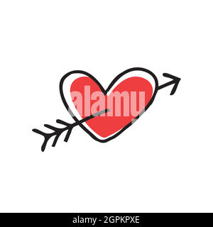 Hand drawn heart with arrow icon Stock Vector