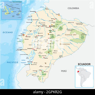 vector map of the republic of ecuador Stock Vector