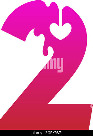 Number 2 logo icon with melting love symbol design template Stock Vector