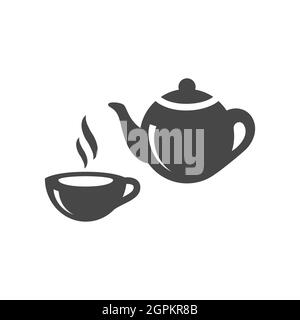 Tea cup and teapot black vector icon Stock Vector