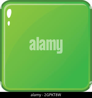 Green glossy button icon, cartoon style Stock Vector