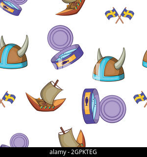 Sweden symbols pattern, cartoon style Stock Vector