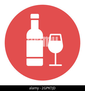 Wine bottle and glasses vector white glyph icon Stock Vector
