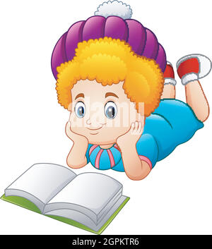 Cartoon illustration happy girl reading book Stock Vector