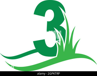 Number 3 behind a green grass icon logo design vector Stock Vector
