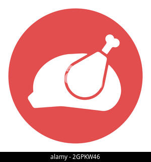Whole roast chicken vector white glyph icon. Barbecue sign Stock Vector