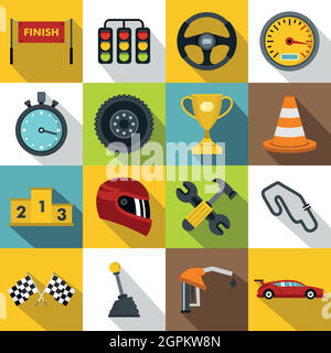 Racing speed icons set, flat style Stock Vector