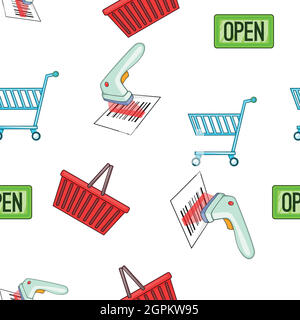 Supermarket pattern, cartoon style Stock Vector