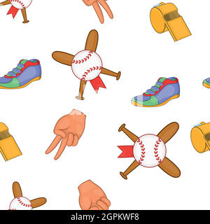 Baseball equipment pattern, cartoon style Stock Vector