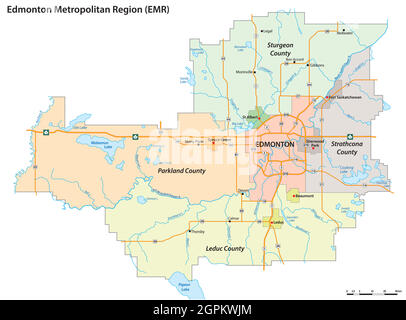 administrative vector map of the Edmonton Metropolitan Region, Alberta, Canada Stock Vector