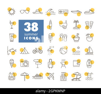 Summer vector flat icons set. Summertime sign Stock Vector
